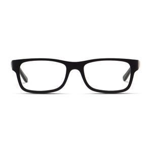 A pair of black rectangular eyeglasses with a sleek, classic design.