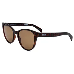 Brown tortoiseshell sunglasses with brown lenses, featuring the Levi's logo on the side.