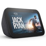A smart display with fabric sides shows the \“Jack Ryan\“ series on Amazon Prime Video.