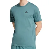 A light teal short-sleeve T-shirt with a small black geometric logo on the upper left chest, designed for casual or athletic wear.