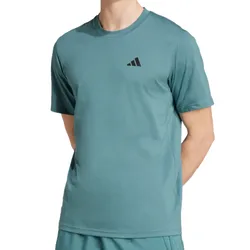 A light teal short-sleeve T-shirt with a small black geometric logo on the upper left chest, designed for casual or athletic wear.