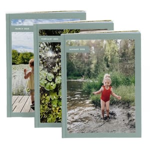Three photo calendars for January, February, and March 2025, featuring different outdoor nature scenes with children.