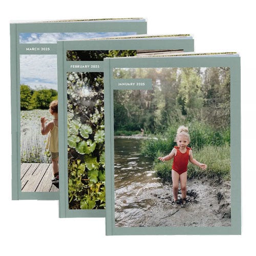 Three photo calendars for January, February, and March 2025, featuring different outdoor nature scenes with children.