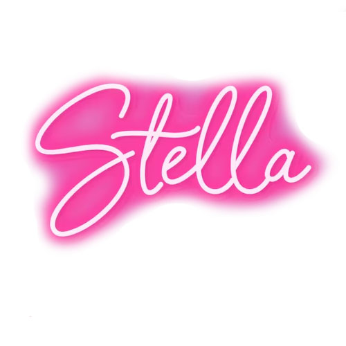 Pink gradient text reading \“Stella\“ on a white background.