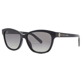 Marc Jacobs Cat Eye Sunglasses feature black frames with subtle gradient lenses. The arms are adorned with a gold logo detail.