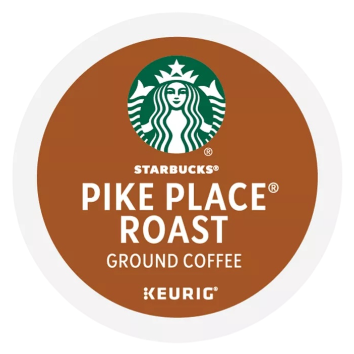 Starbucks Pike Place Roast Ground Coffee for Keurig, featuring the Starbucks logo.