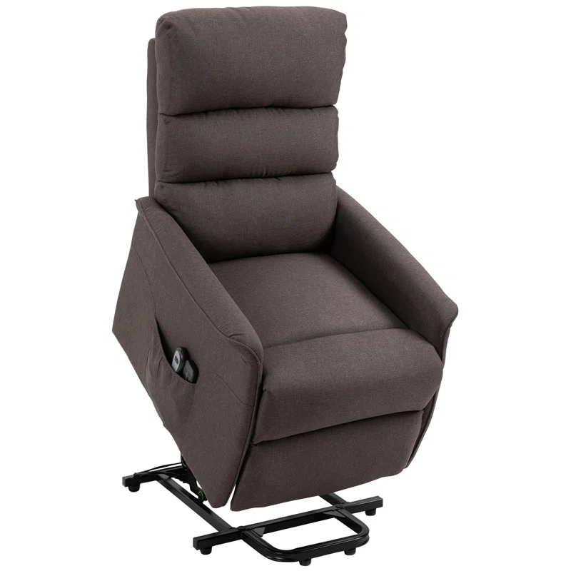 A brown recliner chair with a cushioned backrest and a visible footrest mechanism on the side.