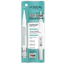 L'Oréal Paris Lash Serum Solution promotes denser, thicker lashes after four weeks, is ophthalmologist tested, and suitable for contact lens wearers. Apply morning and night to lashes and lash line. Contains 0.05 FL OZ/1.5ml.