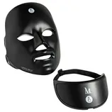A black face mask and a separate adjustable strap with logos, likely for skincare or LED therapy purposes.