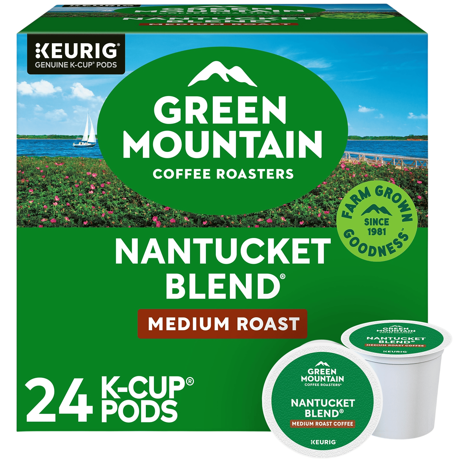 Green Mountain Coffee Roasters Nantucket Blend, Medium Roast, 24 Keurig K-Cup Pods. Farm grown goodness since 1981.