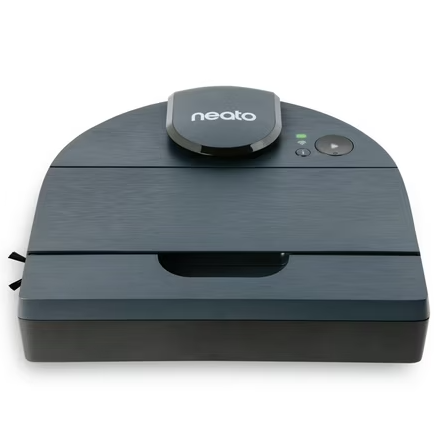 Neato robotic vacuum cleaner with a D-shape design for edge and corner cleaning.
