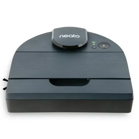 Neato robotic vacuum cleaner with a D-shape design for edge and corner cleaning.