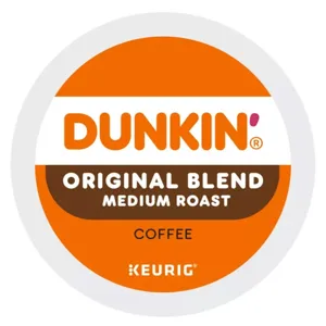 Dunkin' Original Blend Medium Roast Coffee K-Cup for use with Keurig coffee makers.