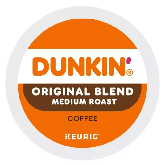 Dunkin' Original Blend Medium Roast Coffee K-Cup for use with Keurig coffee makers.