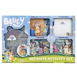 Bluey Ultimate Activity Set includes a travel storage case, dry erase board, felt play set, and magnetic puzzle. Suitable for ages 3 and up, with four engaging activities.
