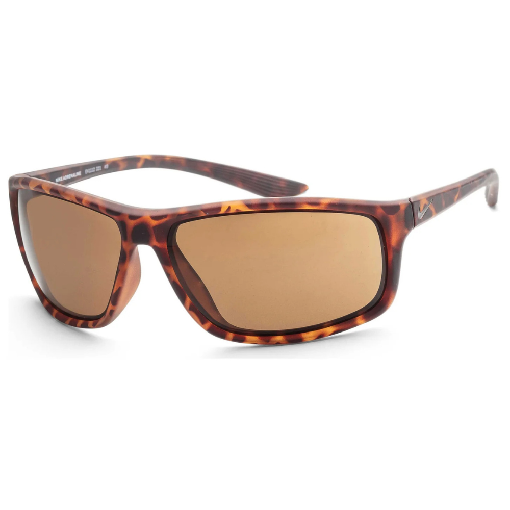 Tortoiseshell sunglasses with rectangular frames and brown lenses.
