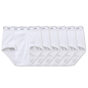 Pack of six white briefs with \“Lee\“ logo on the waistband.