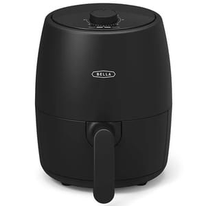 A black Bella air fryer with a handle and a dial on top for settings adjustment.