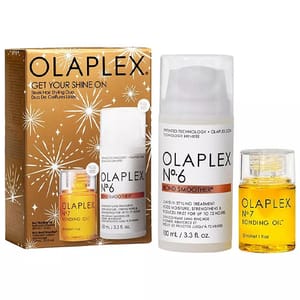 Olaplex Frizz Control Haircare Kit includes No. 6 Bond Smoother (100 mL/3.3 fl. oz) leave-in styling treatment and No. 7 Bonding Oil (30 mL/1 fl. oz) for frizz reduction and shine enhancement.