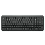 A compact wireless keyboard with a full layout including a numeric keypad, designed by Logitech.