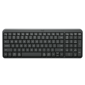 A compact wireless keyboard with a full layout including a numeric keypad, designed by Logitech.