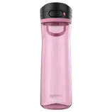 A pink Contigo water bottle with a black lid, featuring an Autoseal button for spill-proof drinking.