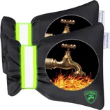 Faucet covers with an anti-freezing feature, designed for winter protection. They have a reflective strip and show a graphic of a faucet with flames, indicating heat retention.