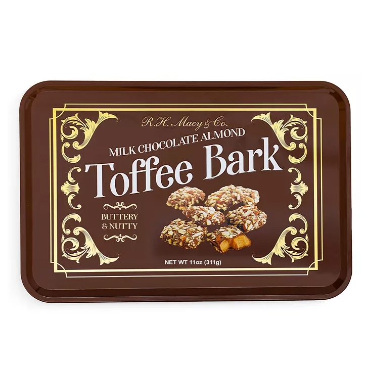 R.H. Macy & Co. Milk Chocolate Almond Toffee Bark, described as buttery and nutty, with a net weight of 11 oz (311g).