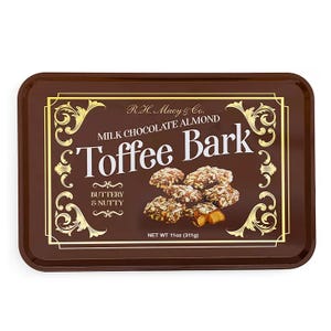 R.H. Macy & Co. Milk Chocolate Almond Toffee Bark, described as buttery and nutty, with a net weight of 11 oz (311g).