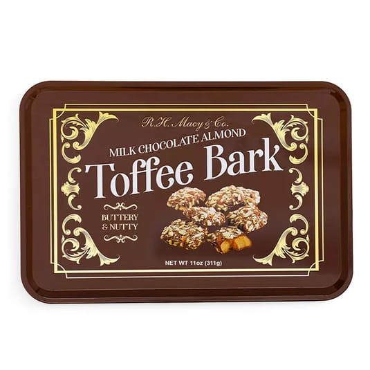 R.H. Macy & Co. Milk Chocolate Almond Toffee Bark, described as buttery and nutty, with a net weight of 11 oz (311g).