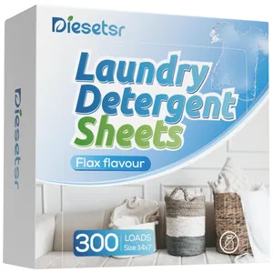 Diesetsr Laundry Detergent Sheets in flax flavor offer 300 loads with each sheet sized at 14x7.