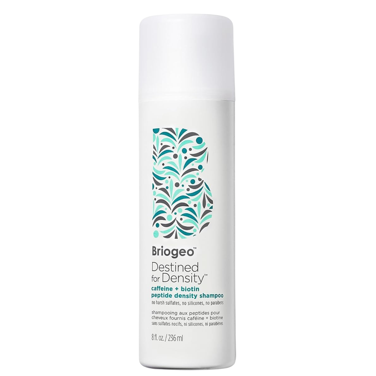 Briogeo Destined for Density shampoo, 8 fl oz (236 ml), featuring caffeine and biotin peptide formula; free of harsh sulfates, silicones, and parabens.