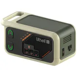 Portable power station with Litheli branding, featuring LED indicators, multiple power input/output ports, and a handle for easy carrying.