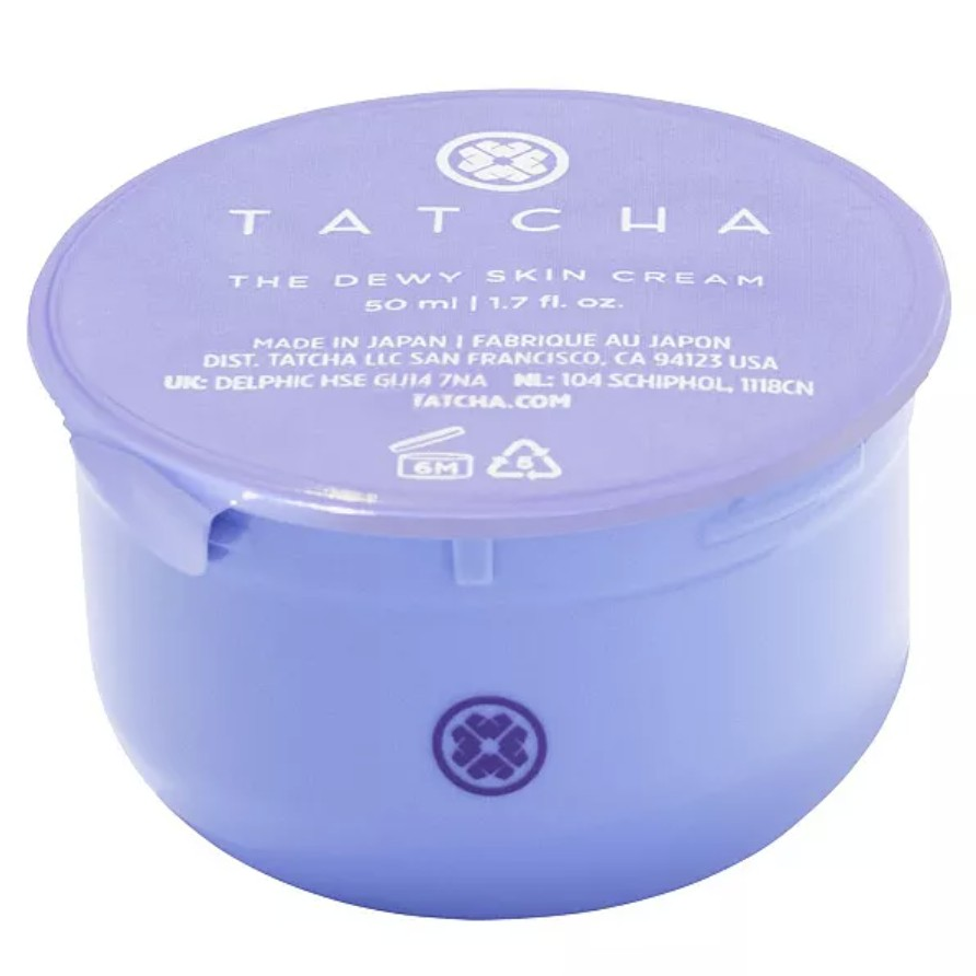 Tatcha The Dewy Skin Cream, a 50 ml (1.7 fl. oz.) moisturizer made in Japan, is designed for dewy, hydrated skin.