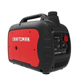 Craftsman 3,000W portable inverter generator with a black and red design, features a top handle for easy carrying and various control outlets for versatile power use.
