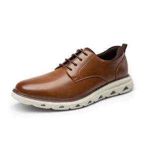 Brown leather lace-up shoe with a white, textured sole designed for casual or semi-formal wear.