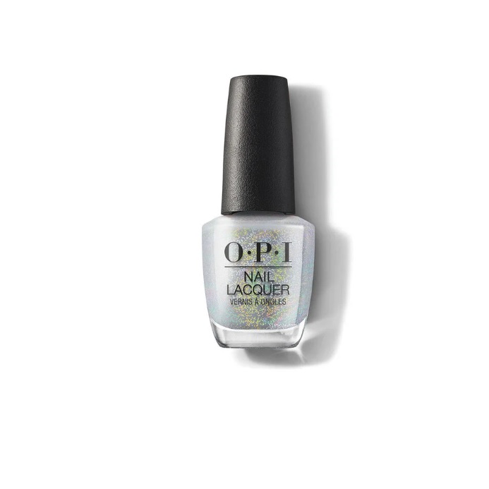 OPI Nail Lacquer bottle with a black cap and a shimmering iridescent finish.