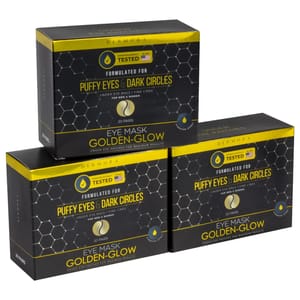 60ct 24K Gold Under-Eye Masks by Dermora are formulated for reducing puffiness and dark circles, suitable for men and women. The package includes 20 pairs of eye masks, dermatologist tested, designed for maximum results on under-eye bags and fine lines.