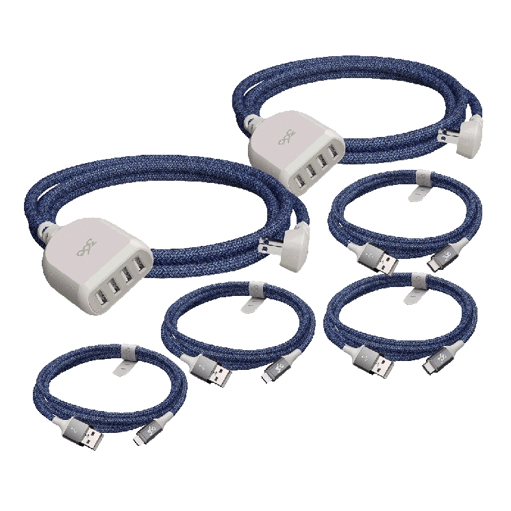 2-pack of 4-port USB hubs with blue braided cables, featuring USB connectors for expanding connection options.