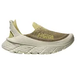 A slip-on sneaker from Hoka featuring a knit upper, cushioned midsole, and ribbed outsole for comfort and grip.