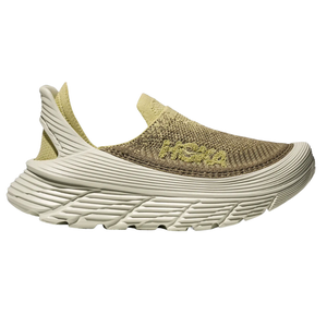A slip-on sneaker from Hoka featuring a knit upper, cushioned midsole, and ribbed outsole for comfort and grip.