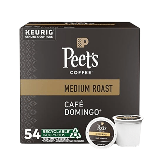 Peet's Coffee Café Domingo Medium Roast, 54 recyclable Keurig K-Cup pods.