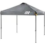 A gray pop-up canopy tent with a pointed roof and black legs, featuring the GCI logo on one side.