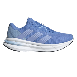 A light blue Adidas running shoe with Cloudfoam cushioning, featuring the signature three stripes and a white sole.