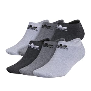 A set of six no-show socks in various shades of gray, featuring a visible logo near the cuff.