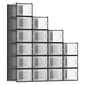Stacked, transparent storage boxes with drop-front doors, arranged in a stair-step pattern.