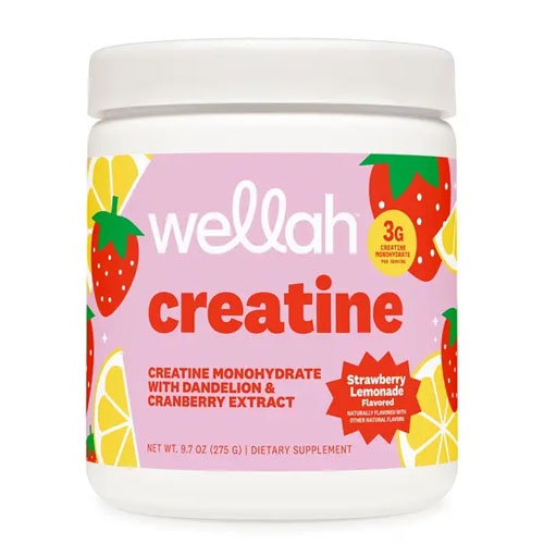 Wellah Creatine Monohydrate with dandelion and cranberry extract, strawberry lemonade flavored, 9.7 oz (275 g), dietary supplement.