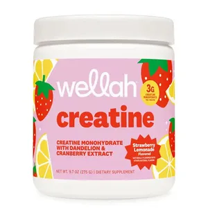 Wellah Creatine Monohydrate with dandelion and cranberry extract, strawberry lemonade flavored, 9.7 oz (275 g), dietary supplement.