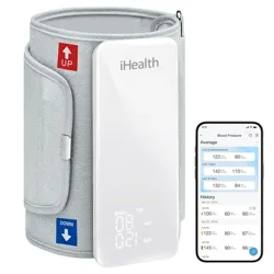 iHealth blood pressure monitor with a smartphone app for tracking and displaying measurements.