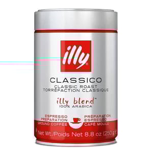 Illy Classico Ground Coffee, Classic Roast, 100% Arabica, for Espresso Preparation, 8.8 oz (250 g) tin.